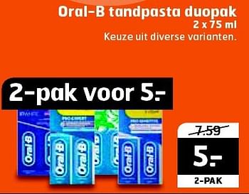 Aanbiedingen Oral-b tandpasta duopak - Oral-B - Geldig van 16/09/2014 tot 21/09/2014 bij Trekpleister