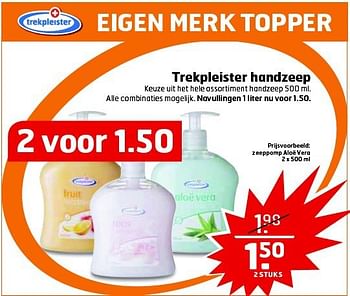 Aanbiedingen Zeeppomp aloë vera - Huismerk - Trekpleister - Geldig van 16/09/2014 tot 21/09/2014 bij Trekpleister