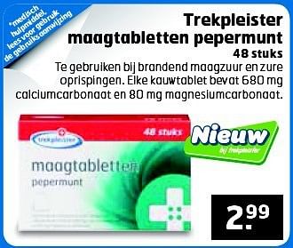 Aanbiedingen Trekpleister maagtabletten pepermunt - Huismerk - Trekpleister - Geldig van 16/09/2014 tot 21/09/2014 bij Trekpleister