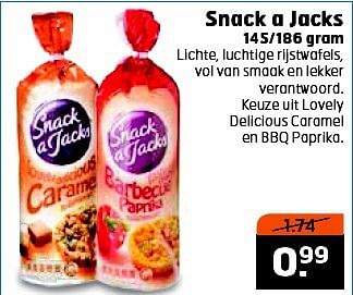 Aanbiedingen Snack a jacks lichte,luchtige rijstwafels,vol van smaak en lekker verantwoord - Snack a Jacks - Geldig van 16/09/2014 tot 21/09/2014 bij Trekpleister