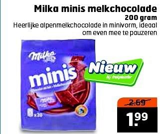 Aanbiedingen Milka minis melkchocolade - Milka - Geldig van 16/09/2014 tot 21/09/2014 bij Trekpleister