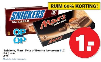 Aanbiedingen Snickers, mars, twix of bounty ice cream - Mars - Geldig van 17/09/2014 tot 23/09/2014 bij Hoogvliet