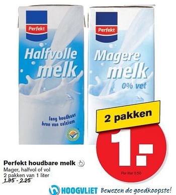 Aanbiedingen Perfekt houdbare melk mager, halfvol of vol 2 pakken - Perfekt - Geldig van 17/09/2014 tot 23/09/2014 bij Hoogvliet