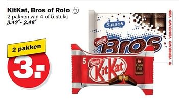 Aanbiedingen Kitkat, bros of rolo - Bros - Geldig van 17/09/2014 tot 23/09/2014 bij Hoogvliet