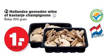 Aanbiedingen Hollandse gesneden witte of kastanje champignons - Huismerk - Hoogvliet - Geldig van 17/09/2014 tot 23/09/2014 bij Hoogvliet