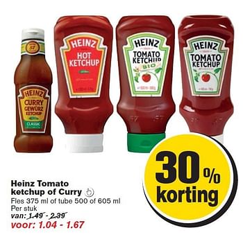 Aanbiedingen Heinz tomato ketchup of curry - Heinz - Geldig van 17/09/2014 tot 23/09/2014 bij Hoogvliet