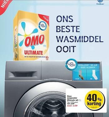 Aanbiedingen Omo waspoeder ultimate wit - Omo - Geldig van 17/09/2014 tot 23/09/2014 bij Hoogvliet