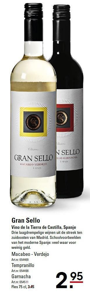 Aanbiedingen Gran sello vino de la tierra de castilla, spanje - Witte wijnen - Geldig van 18/09/2014 tot 06/10/2014 bij Sligro