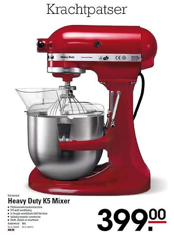 Aanbiedingen Kitchenaid heavy duty k5 mixer - Kitchenaid - Geldig van 18/09/2014 tot 06/10/2014 bij Sligro