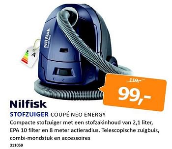 Aanbiedingen Nilfisk stofzuiger coupé neo energy - Nilfisk - Geldig van 19/09/2014 tot 05/10/2014 bij De Harense Smid