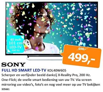 Aanbiedingen Sony full hd smart led-tv kdl40w605 - Sony - Geldig van 19/09/2014 tot 05/10/2014 bij De Harense Smid