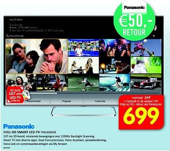 Aanbiedingen Panasonic full hd smart led-tv tx42as650e - Panasonic - Geldig van 19/09/2014 tot 05/10/2014 bij It's Electronics