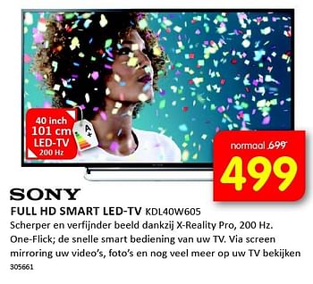Aanbiedingen Sony full hd smart led-tv kdl40w605 - Sony - Geldig van 19/09/2014 tot 05/10/2014 bij It's Electronics