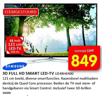 Aanbiedingen Samsung 3d full hd smart led-tv ue48h6400 - Samsung - Geldig van 19/09/2014 tot 05/10/2014 bij It's Electronics