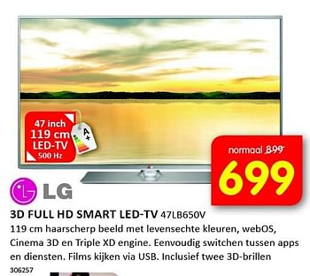 Aanbiedingen Lg 3d full hd smart led-tv 47lb650v - LG - Geldig van 19/09/2014 tot 05/10/2014 bij It's Electronics