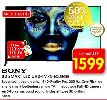 Aanbiedingen Sony 3d smart led uhd-tv kd-49x8505b - Sony - Geldig van 19/09/2014 tot 05/10/2014 bij It's Electronics