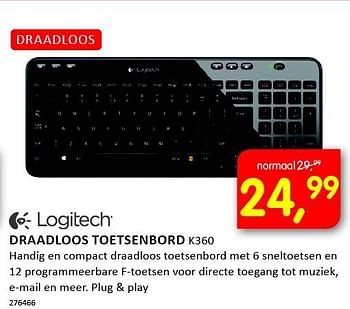 Aanbiedingen Logitech draadloos toetsenbord k360 - Logitech - Geldig van 19/09/2014 tot 05/10/2014 bij It's Electronics