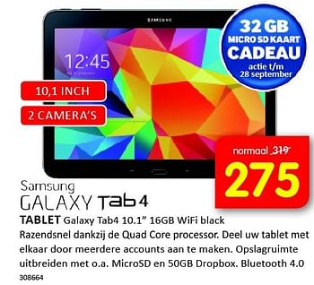 Aanbiedingen Samsung tablet galaxy tab4 10.1 - Samsung - Geldig van 19/09/2014 tot 05/10/2014 bij It's Electronics