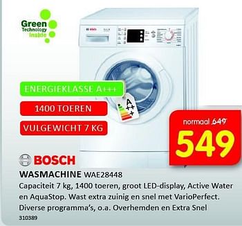 Aanbiedingen Bosch wasmachine wae28448 - Bosch - Geldig van 19/09/2014 tot 05/10/2014 bij It's Electronics