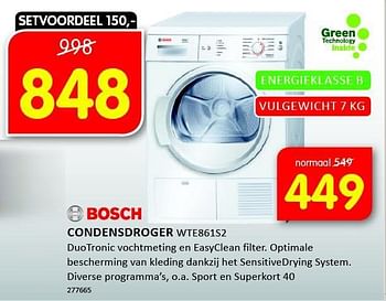 Aanbiedingen Bosch condensdroger wte861s2 - Bosch - Geldig van 19/09/2014 tot 05/10/2014 bij It's Electronics