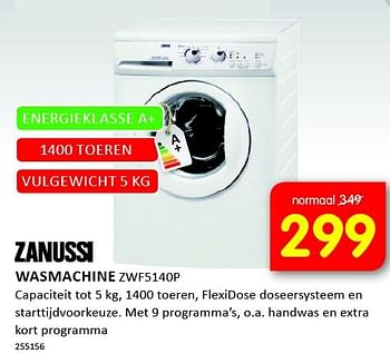 Aanbiedingen Zanussi wasmachine zwf5140p - Zanussi - Geldig van 19/09/2014 tot 05/10/2014 bij It's Electronics