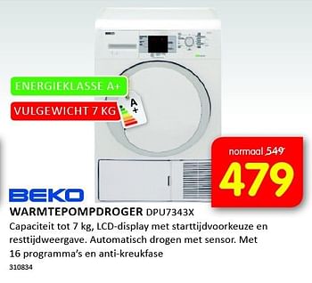 Aanbiedingen Beko warmtepompdroger dpu7343x - Beko - Geldig van 19/09/2014 tot 05/10/2014 bij It's Electronics