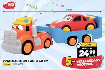 Aanbiedingen Vrachtauto met auto - Dickie - Geldig van 20/09/2014 tot 04/10/2014 bij Toys XL