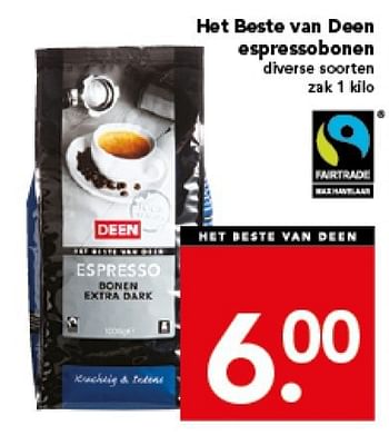 Aanbiedingen Het beste van deen espressobonen - Huismerk deen supermarkt - Geldig van 21/09/2014 tot 27/09/2014 bij Deen Supermarkten