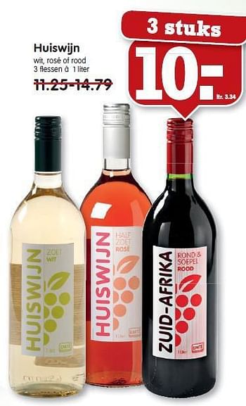 Aanbiedingen Huiswijn wit, rosé of rood - Rode wijnen - Geldig van 21/09/2014 tot 27/09/2014 bij Em-té