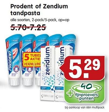 Aanbiedingen Prodent of zendium tandpasta - Prodent - Geldig van 21/09/2014 tot 27/09/2014 bij Em-té
