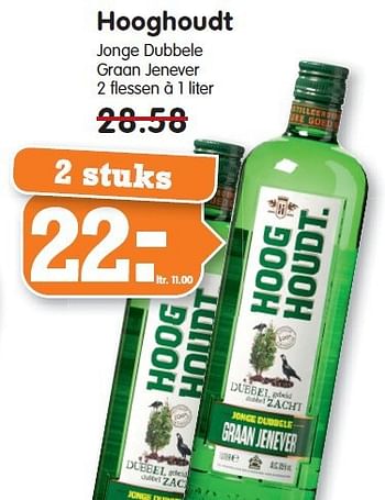 Aanbiedingen Hooghoudt jonge dubbele graan jenever 2 flessen - Hooghoudt - Geldig van 21/09/2014 tot 27/09/2014 bij Em-té