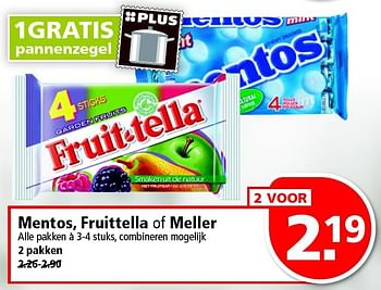 Aanbiedingen Mentos, fruittella of meller - Fruittella - Geldig van 21/09/2014 tot 27/09/2014 bij Plus