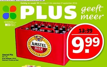 Aanbiedingen Amstel pils - Amstel - Geldig van 21/09/2014 tot 27/09/2014 bij Plus