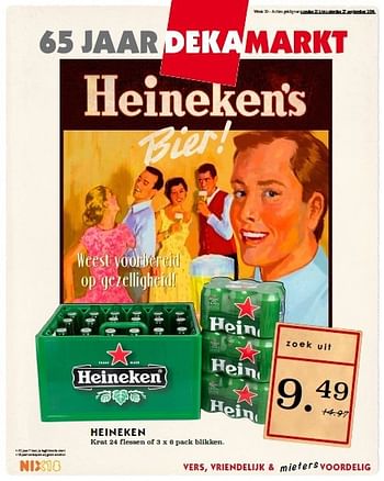 Aanbiedingen Heineken krat 24 flessen of pack blikken - Heineken - Geldig van 21/09/2014 tot 27/09/2014 bij Deka Markt