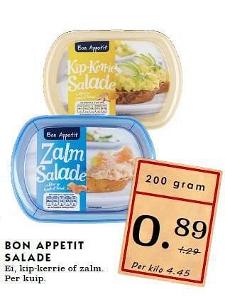 Aanbiedingen Bon appetit salade ei, kip-kerrie of zalm - Bon Appetit - Geldig van 21/09/2014 tot 27/09/2014 bij Deka Markt