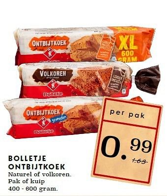 Aanbiedingen Bolletje ontbijtkoek naturel of volkoren - Bolletje - Geldig van 21/09/2014 tot 27/09/2014 bij Deka Markt