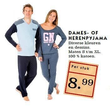 Aanbiedingen Dames- of herenpyjama diverse kleuren en dessins - Huismerk - Deka Markt - Geldig van 21/09/2014 tot 27/09/2014 bij Deka Markt