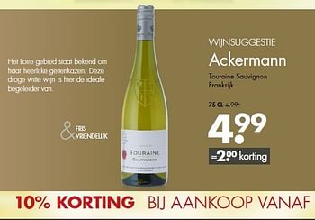 Aanbiedingen Ackermann touraine sauvignon frankrijk - Witte wijnen - Geldig van 21/09/2014 tot 04/10/2014 bij Mitra