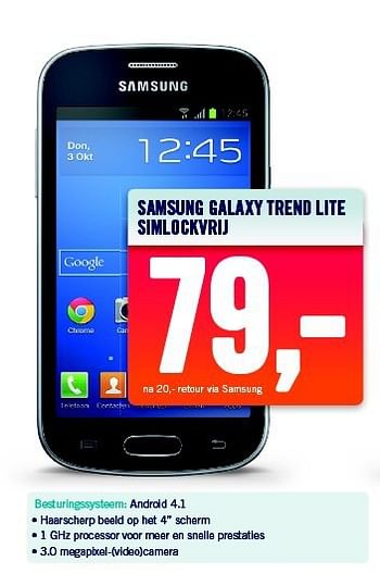 Aanbiedingen Samsung galaxy trend lite simlockvrij - Samsung - Geldig van 22/09/2014 tot 28/09/2014 bij The Phone House
