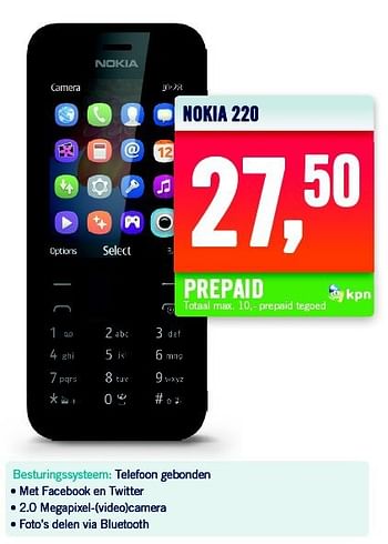 Aanbiedingen Nokia 220 - Nokia - Geldig van 22/09/2014 tot 28/09/2014 bij The Phone House