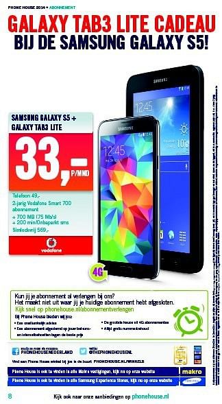 Aanbiedingen Samsung galaxy s5 + galaxy tab3 lite - Samsung - Geldig van 22/09/2014 tot 28/09/2014 bij The Phone House