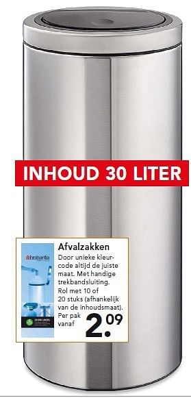 Aanbiedingen Afvalzakken door unieke kleurcode altijd de juiste maat - Brabantia - Geldig van 22/09/2014 tot 01/10/2014 bij Blokker