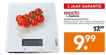 Aanbiedingen Keukenweegschaal pure - Exacta - Geldig van 22/09/2014 tot 01/10/2014 bij Blokker
