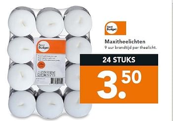 Aanbiedingen Maxitheelichten 9 uur brandtijd per theelicht - Best budget - Geldig van 22/09/2014 tot 01/10/2014 bij Blokker