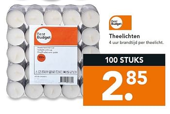 Aanbiedingen Theelichten 4 uur brandtijd per theelicht - Best budget - Geldig van 22/09/2014 tot 01/10/2014 bij Blokker