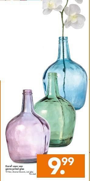 Aanbiedingen Karaf vaas van gerecycled glas - Huismerk - Blokker - Geldig van 22/09/2014 tot 01/10/2014 bij Blokker