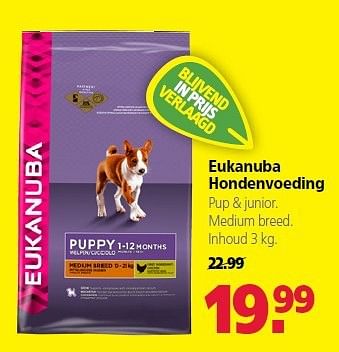 Aanbiedingen Eukanuba hondenvoeding pup + junior. medium breed - Eukanuba - Geldig van 22/09/2014 tot 03/10/2014 bij Welkoop