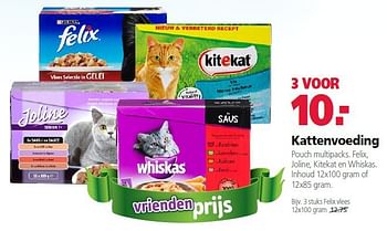 Aanbiedingen Kattenvoeding pouch multipacks. felix, joline, kitekat en whiskas - Felix - Geldig van 22/09/2014 tot 03/10/2014 bij Welkoop