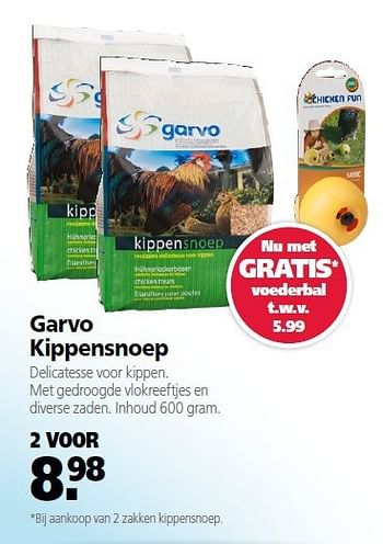 Aanbiedingen Garvo kippensnoep 2 voor - Garvo - Geldig van 22/09/2014 tot 03/10/2014 bij Welkoop
