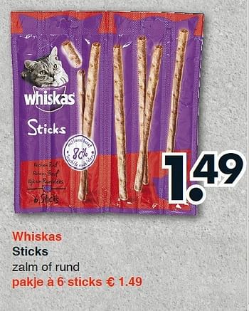 Aanbiedingen Sticks zalm of rund - Whiskas - Geldig van 22/09/2014 tot 04/10/2014 bij Wibra
